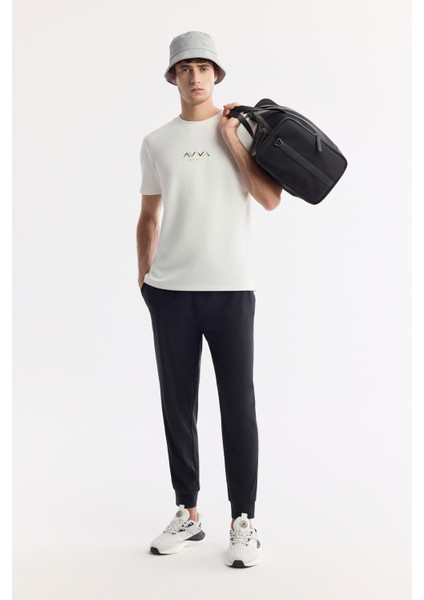 Erkek Ekru Bisiklet Yaka Baskılı Bi-Stretch İnterlok Regular Fit T-Shirt A51Y1006