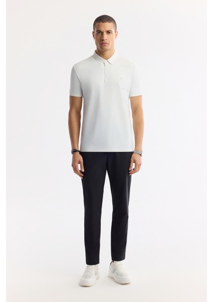 Erkek Beyaz Kıvrılmaz Polo Yaka Bi-Stretch Teknik Kumaş Regular Fit T-Shirt A51Y1156