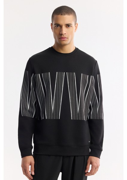 Erkek Siyah Bisiklet Yaka Baskılı Bi-Stretch İnterlok Regular Fit Sweatshirt A51Y1227 fiyatları