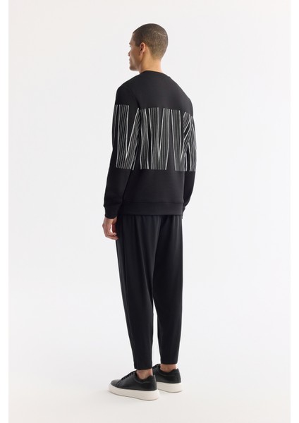 Erkek Siyah Bisiklet Yaka Baskılı Bi-Stretch İnterlok Regular Fit Sweatshirt A51Y1227 fırsatları