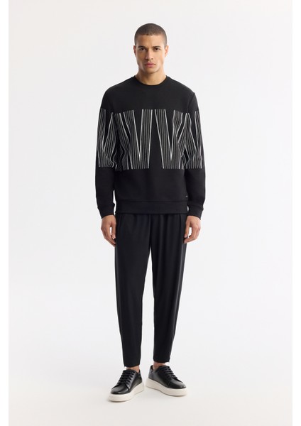 Erkek Siyah Bisiklet Yaka Baskılı Bi-Stretch İnterlok Regular Fit Sweatshirt A51Y1227 indirimleri