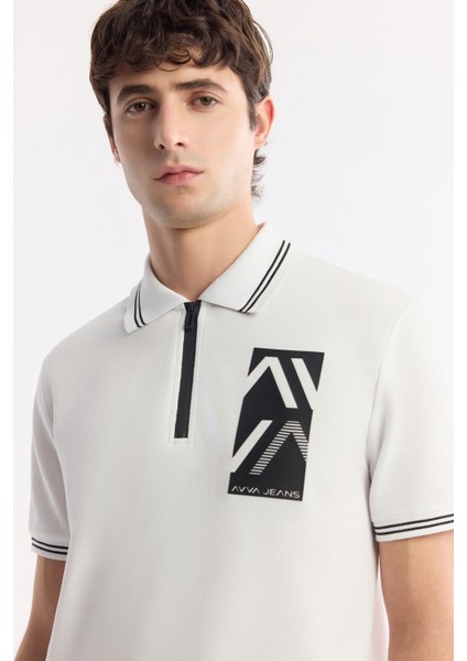 Erkek Beyaz Polo Yaka Baskılı %100 Pamuk Regular Fit T-Shirt A51Y1167 fiyatları