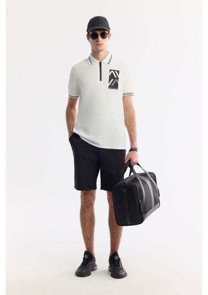 Erkek Beyaz Polo Yaka Baskılı %100 Pamuk Regular Fit T-Shirt A51Y1167