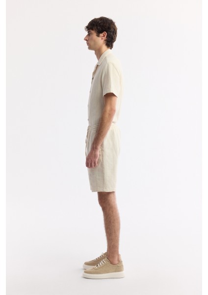 Erkek Bej Beli Lastikli Bağcıklı %100 Pamuk Relaxed Fit Şort A51Y3708 fiyatları