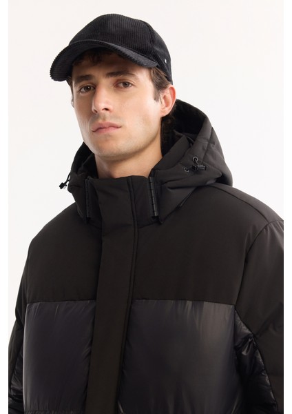 Erkek Siyah Kapüşonlu Su İtici Rüzgar Geçirmez -10°C Dayanıklı Şişme Kayak Montu A52Y6107 fiyatları