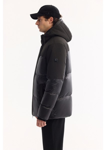 Erkek Siyah Kapüşonlu Su İtici Rüzgar Geçirmez -10°C Dayanıklı Şişme Kayak Montu A52Y6107 fırsatları