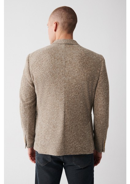 Erkek Bej Mono Yaka Çift Yırtmaçlı Takma Cepli Astarsız Ceket A32Y4013 fırsatları