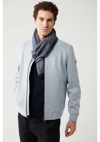 Erkek Mavi Bomber Yaka Fermuarlı Süet Mont A32Y6040 fırsatları