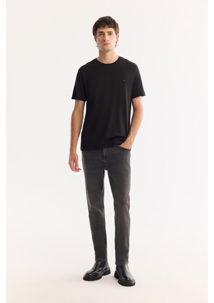 Erkek Siyah Bisiklet Yaka Soft Touch Basic Regular Fit T-Shirt B001171