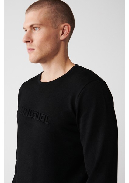 Erkek Siyah Bisiklet Yaka Baskılı Rayon Kazak A32Y5033 fiyatları