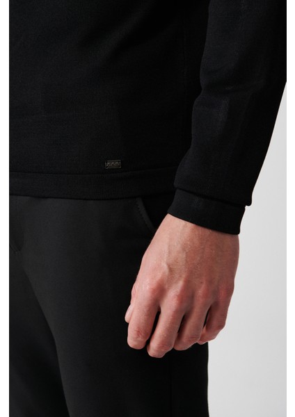 Erkek Siyah Bisiklet Yaka Baskılı Rayon Kazak A32Y5033 modelleri