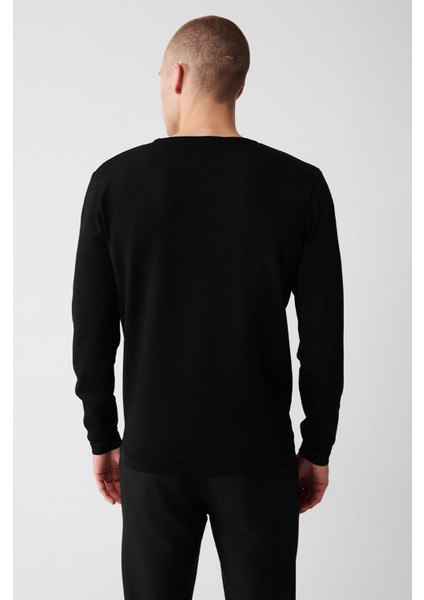 Erkek Siyah Bisiklet Yaka Baskılı Rayon Kazak A32Y5033 fırsatları