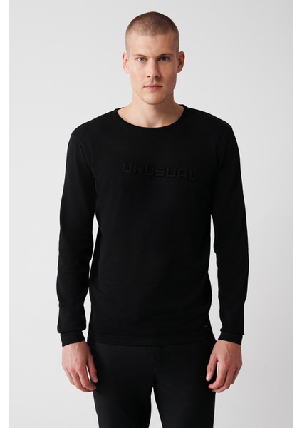 Erkek Siyah Bisiklet Yaka Baskılı Rayon Kazak A32Y5033 indirimleri