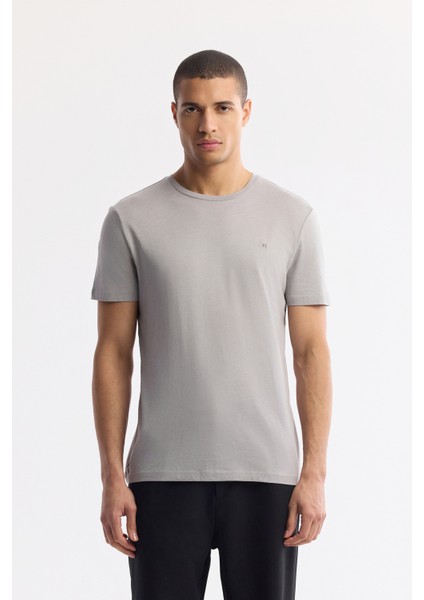 Erkek Gri Bisiklet Yaka Soft Touch Basic Regular Fit T-Shirt B001171