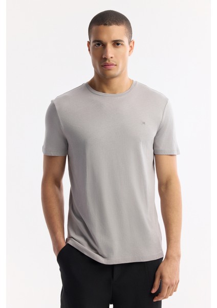 Erkek Gri Bisiklet Yaka Soft Touch Basic Regular Fit T-Shirt B001171