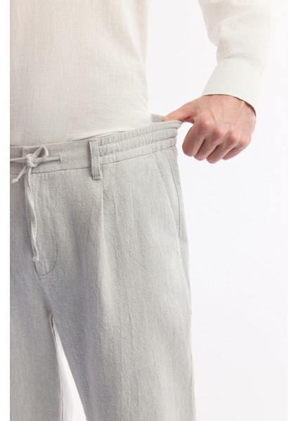 Erkek Gri Beli Bağcıklı Keten Karışımlı Chino Relaxed Fit Pantolon B003036 indirimleri