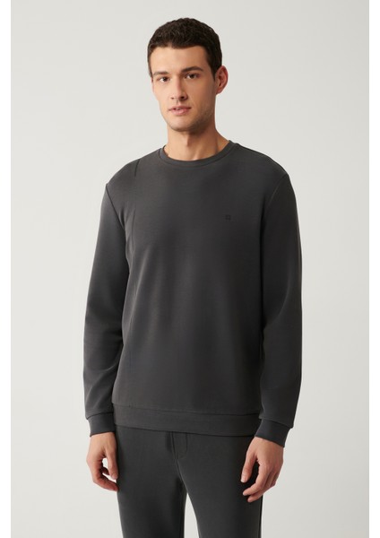 Erkek Antrasit Bisiklet Yaka Baskılı Soft Touch Regular Fit Sweatshirt A41y1224 modelleri