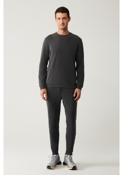 Erkek Antrasit Bisiklet Yaka Baskılı Soft Touch Regular Fit Sweatshirt A41y1224