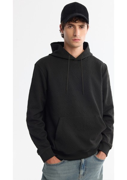 Erkek Siyah Kapüşonlu Baskılı Elastan Regular Fit Sweatshirt A42Y1332 fiyatları