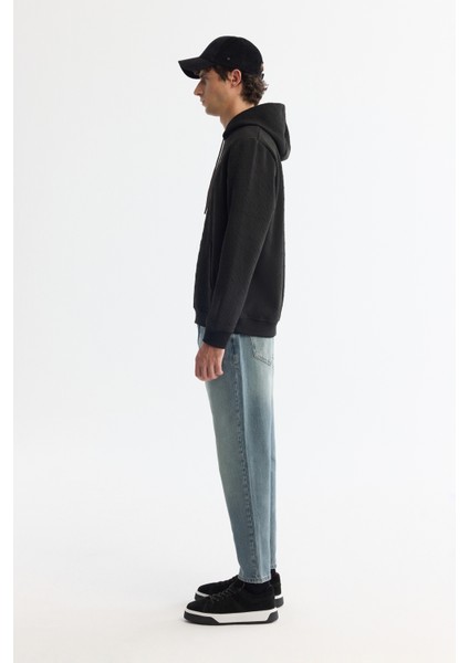 Erkek Siyah Kapüşonlu Baskılı Elastan Regular Fit Sweatshirt A42Y1332 modelleri