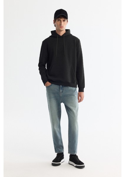 Erkek Siyah Kapüşonlu Baskılı Elastan Regular Fit Sweatshirt A42Y1332 indirimleri