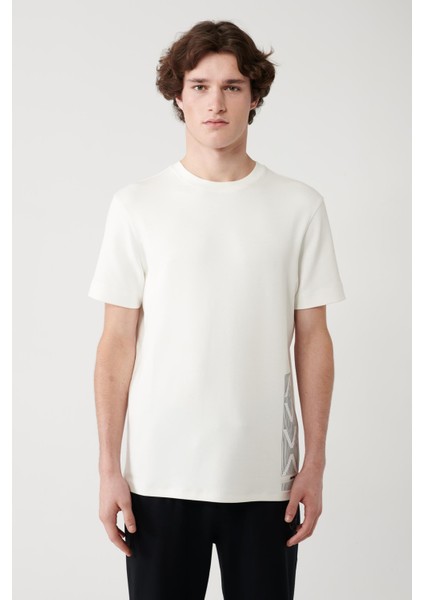 Erkek Beyaz Baskılı Bisiklet Yaka Soft Touch Regular Fit T-Shirt A41Y1328