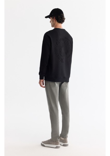 Erkek Siyah Bisiklet Yaka Elastan Oversize Fit Sweatshirt A42Y1248 fırsatları