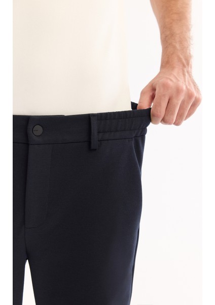 Erkek Lacivert Yanı Lastikli Viskon Karışımlı Slim Fit Chino Pantolon A52Y3053