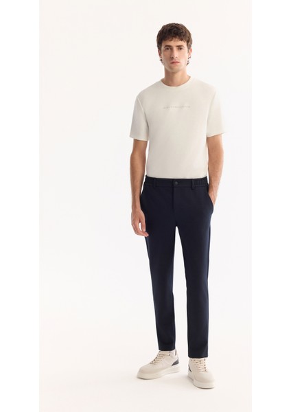 Erkek Lacivert Yanı Lastikli Viskon Karışımlı Slim Fit Chino Pantolon A52Y3053