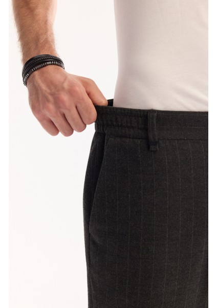 Erkek Antrasit Viskon Karışımlı Kolay Ütülenen Çizgili Slim Fit Pantolon A52Y3006