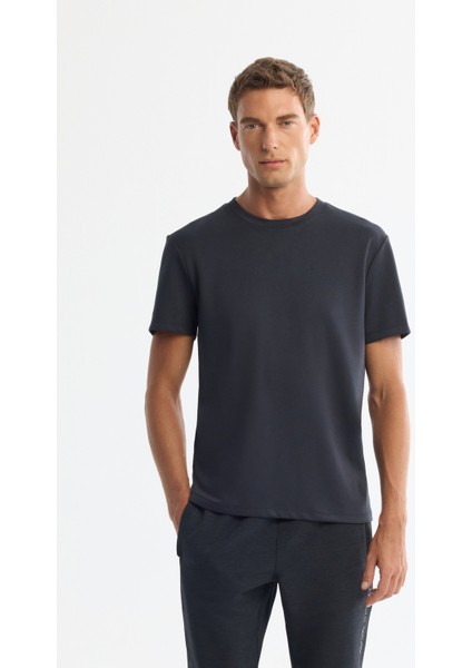 Erkek Antrasit Bisiklet Yaka Baskılı Elastan Regular Fit T-Shirt A42Y1017