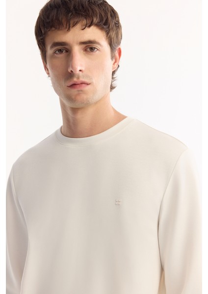 Erkek Ekru Bisiklet Yaka Viskon Karışımlı Bi-Stretch Basic Regular Fit Sweatshirt B001081 fiyatları