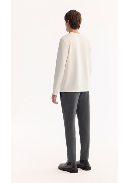 Erkek Ekru Bisiklet Yaka Viskon Karışımlı Bi-Stretch Basic Regular Fit Sweatshirt B001081 fırsatları