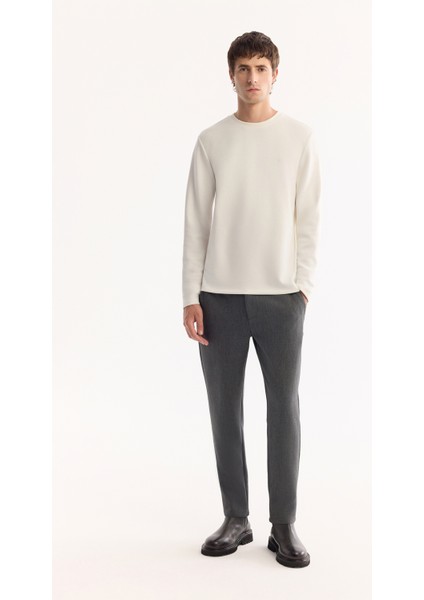 Erkek Ekru Bisiklet Yaka Viskon Karışımlı Bi-Stretch Basic Regular Fit Sweatshirt B001081 indirimleri