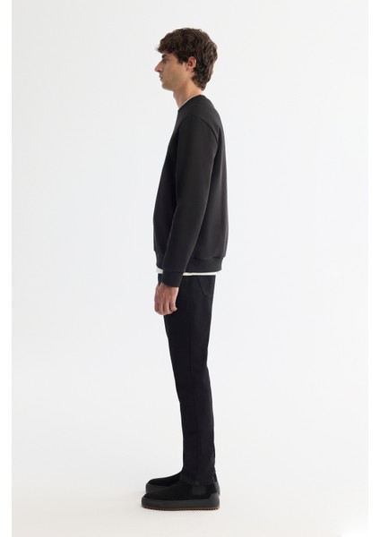 Erkek Siyah Bisiklet Yaka Pamuklu Şardonlu Baskılı Regular Fit Sweatshirt B001033 modelleri