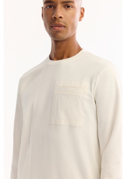 Erkek Ekru Bisiklet Yaka Pamuklu Bi-Stretch Regular Fit Sweatshirt A52Y1235