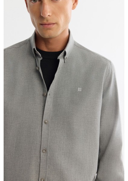 Erkek Gri Düğmeli Yaka %100 Pamuk Regular Fit Gömlek B002033 fiyatları