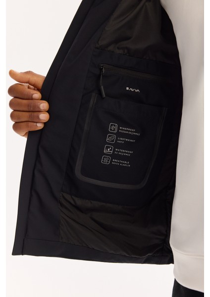 Erkek Siyah Kapüşonlu Su İtici Rüzgar Geçirmez Hafif Mevsimlik Regular Fit Mont A52Y6080