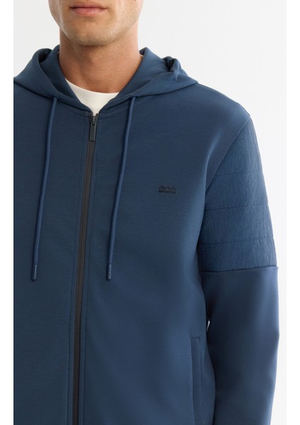 Erkek İndigo Kapüşonlu Pamuklu Fermuarlı Elastan Regular Fit Sweatshirt A42Y1264 fiyatları
