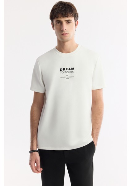 Erkek Ekru Bisiklet Yaka Baskılı Bi-Stretch İnterlok Regular Fit T-Shirt A51Y1140 indirimleri