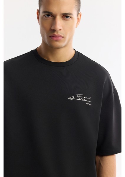 Erkek Siyah Bisiklet Yaka Pamuklu 2 İplik Oversize Fit T-Shirt A51Y1095 fiyatları