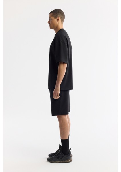 Erkek Siyah Bisiklet Yaka Pamuklu 2 İplik Oversize Fit T-Shirt A51Y1095 modelleri