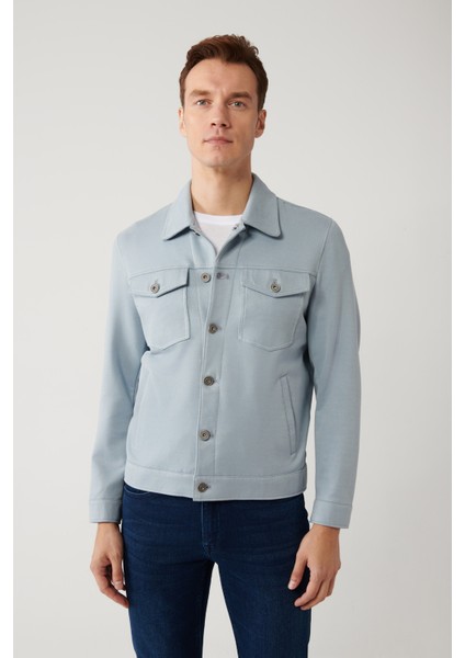 Erkek Mavi Klasik Yaka Süet Dokulu Mevsimlik Comfort Fit Mont A41Y6011 modelleri