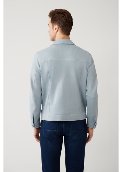 Erkek Mavi Klasik Yaka Süet Dokulu Mevsimlik Comfort Fit Mont A41Y6011 fırsatları