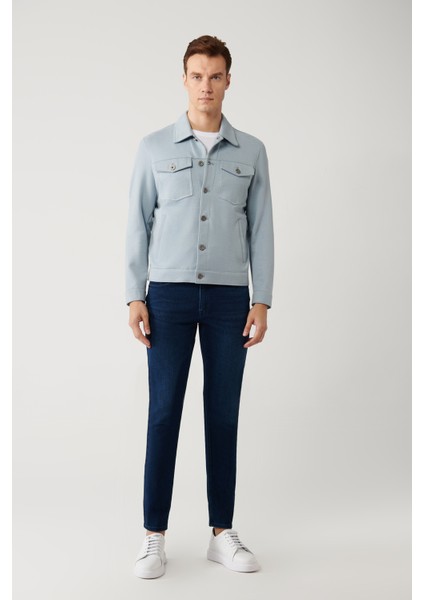 Erkek Mavi Klasik Yaka Süet Dokulu Mevsimlik Comfort Fit Mont A41Y6011 indirimleri