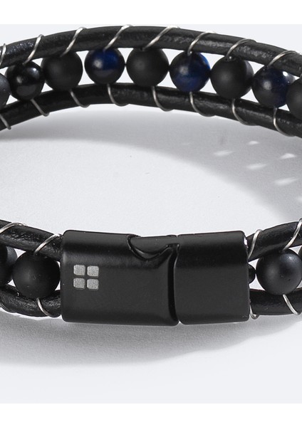 Erkek Siyah %100 Deri Ceyt ve Oniks Taşlı Deri Bileklik A51Y9619 fiyatları