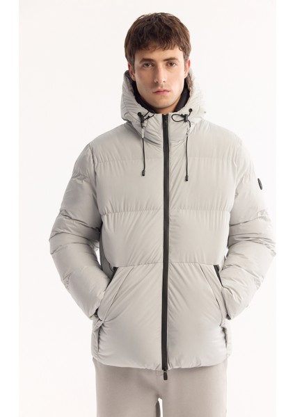 Erkek Açık Gri Kapüşonlu Su İtici Rüzgar Geçirmez -5°C Dayanıklı Comfort Fit Mont B006046 fiyatları