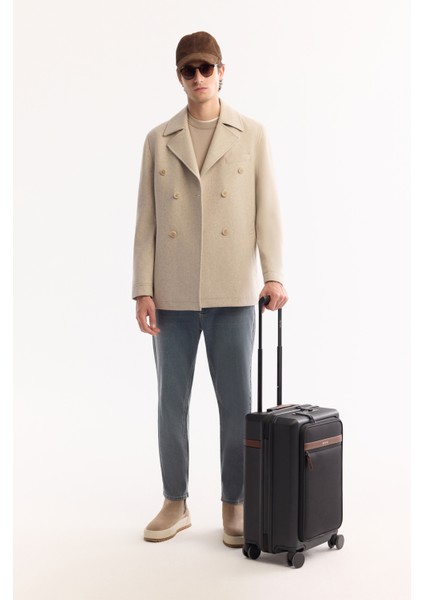 Erkek Bej Kruvaze Yün Karışımlı Astarlı Kaşe Kaban A52Y6065