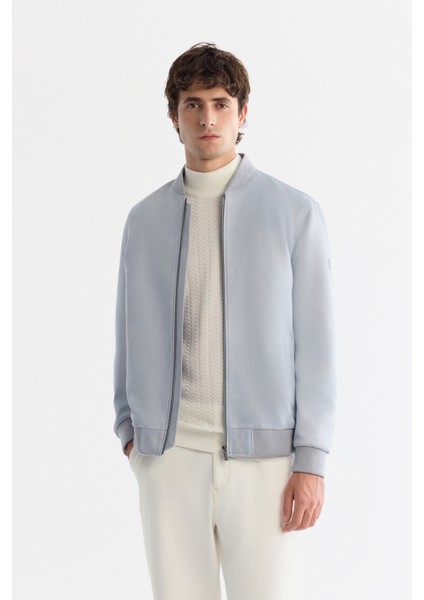 Erkek Mavi Bomber Yaka Süet Dokulu Mevsimlik Comfort Fit Mont B006045
