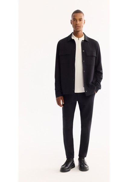 Erkek Siyah Klasik Yaka Hızlı Kuruyan Non-Iron Comfort Fit Gömlek Ceket A52Y2118